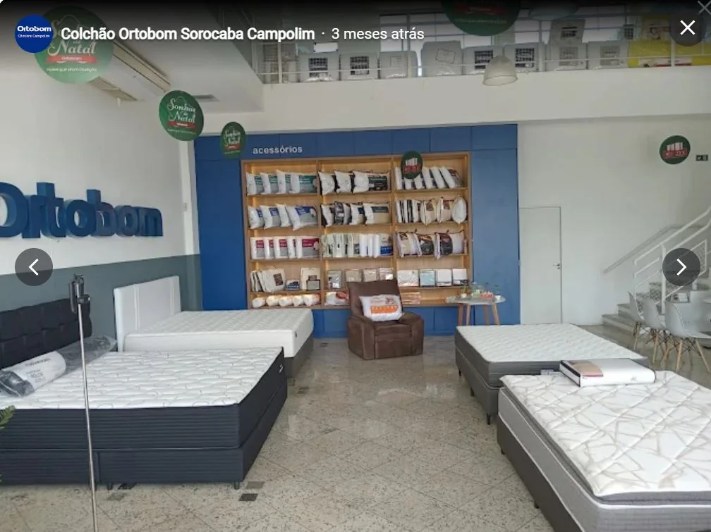 Produtos Ortobom expostos na loja Campolim